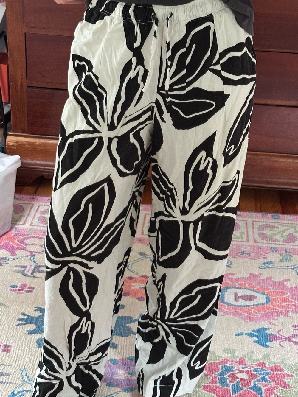 TopShop Black & White Floral Wide-Leg Pants
